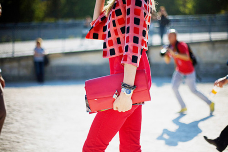 Red and pink jeans